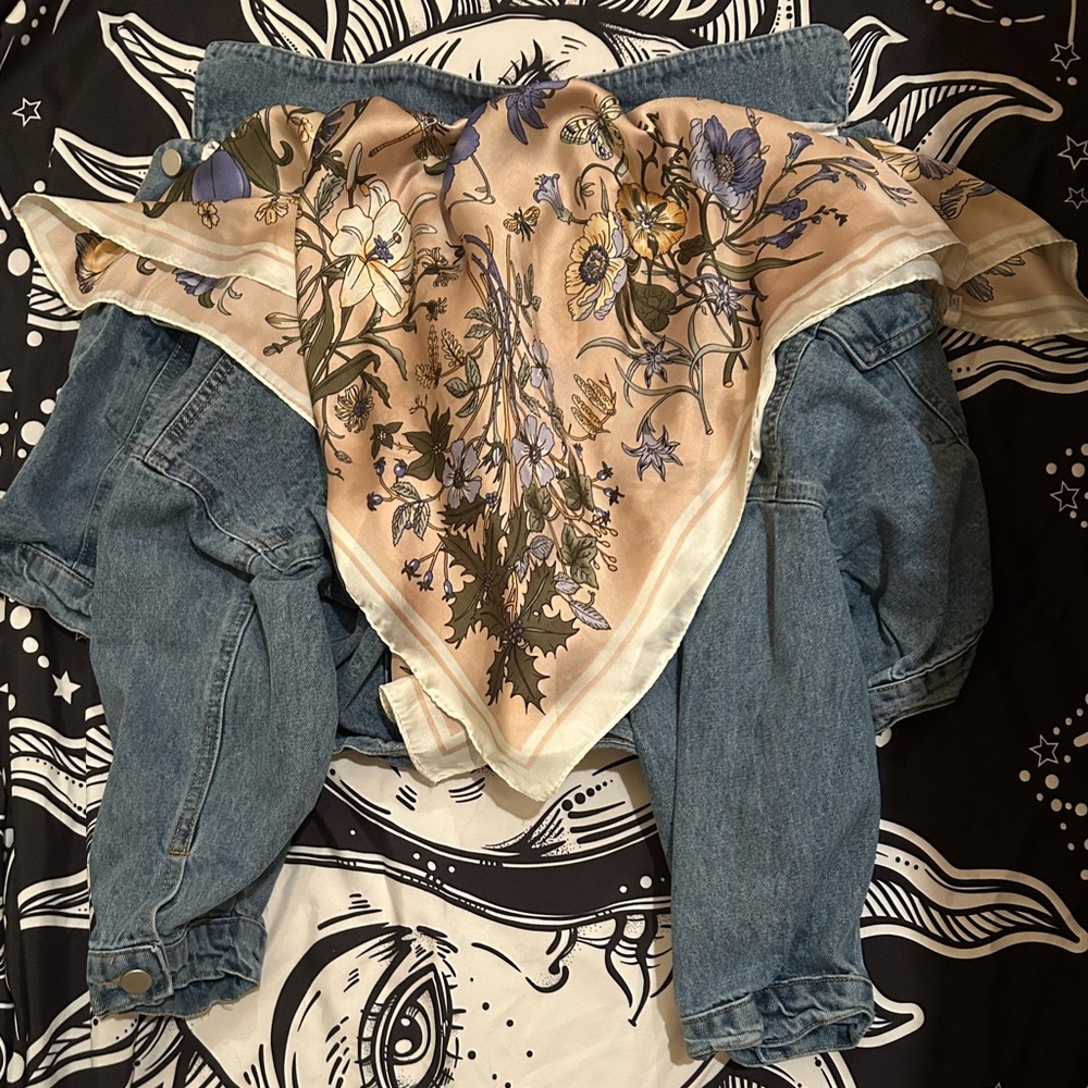 Denim cropped jacket with scarf attached